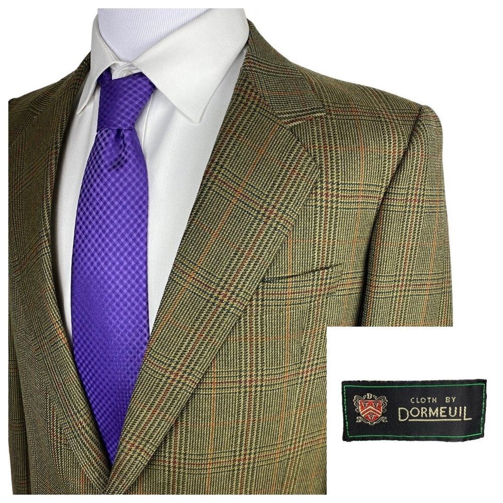 Dormeuil Custom Sport Coat 43XL Plaid Check Holiday Colors